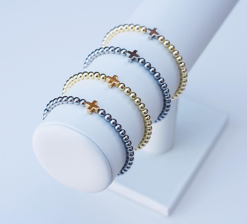 Pulseras de positividad / Pulsera de cruz de oro / Pulsera de cuentas cruzadas / Pulseras de fe / Pulsera religiosa / Pulsera cristiana / Pulsera de cuentas cruzadas imagen 14