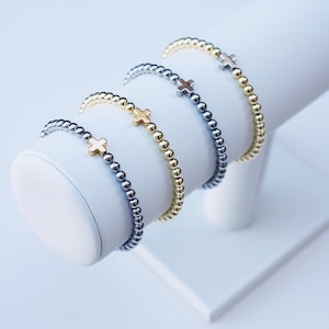Pulseras de positividad / Pulsera de cruz de oro / Pulsera de cuentas cruzadas / Pulseras de fe / Pulsera religiosa / Pulsera cristiana / Pulsera de cuentas cruzadas imagen 1