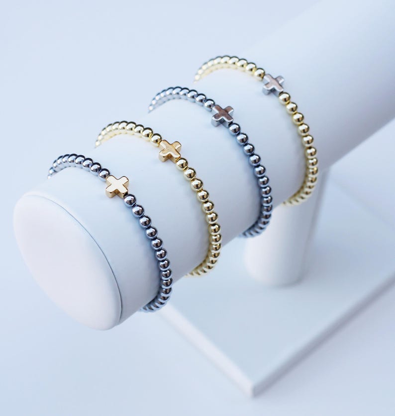 Pulseras de positividad / Pulsera de cruz de oro / Pulsera de cuentas cruzadas / Pulseras de fe / Pulsera religiosa / Pulsera cristiana / Pulsera de cuentas cruzadas imagen 1