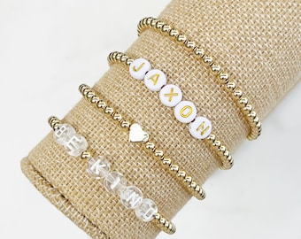 14K Gold Filled Bead Bracelet, Custom Name Bracelets, High Quality Gold, Word Bracelets, Personalized Gold Bracelet, Gold Ball Bead, Gift