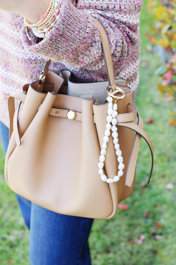 Pearl Bag Charm | Handmade Bag Chain | Pearl Bag Accessories | Pearl Keychain | Freshwater Pearl Wristlet Keychain | Baroque Bag Charm