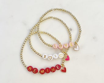 Valentine's Day Heart Charm Custom Word Bracelets