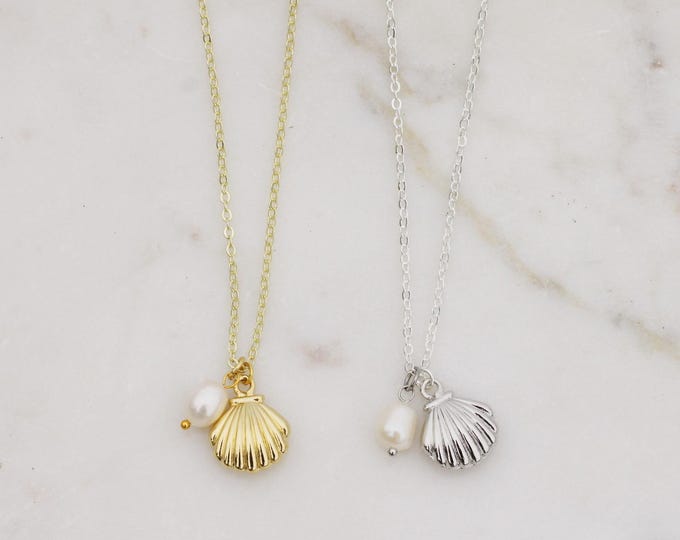 Featured listing image: Seashell Pearl Charm Necklace