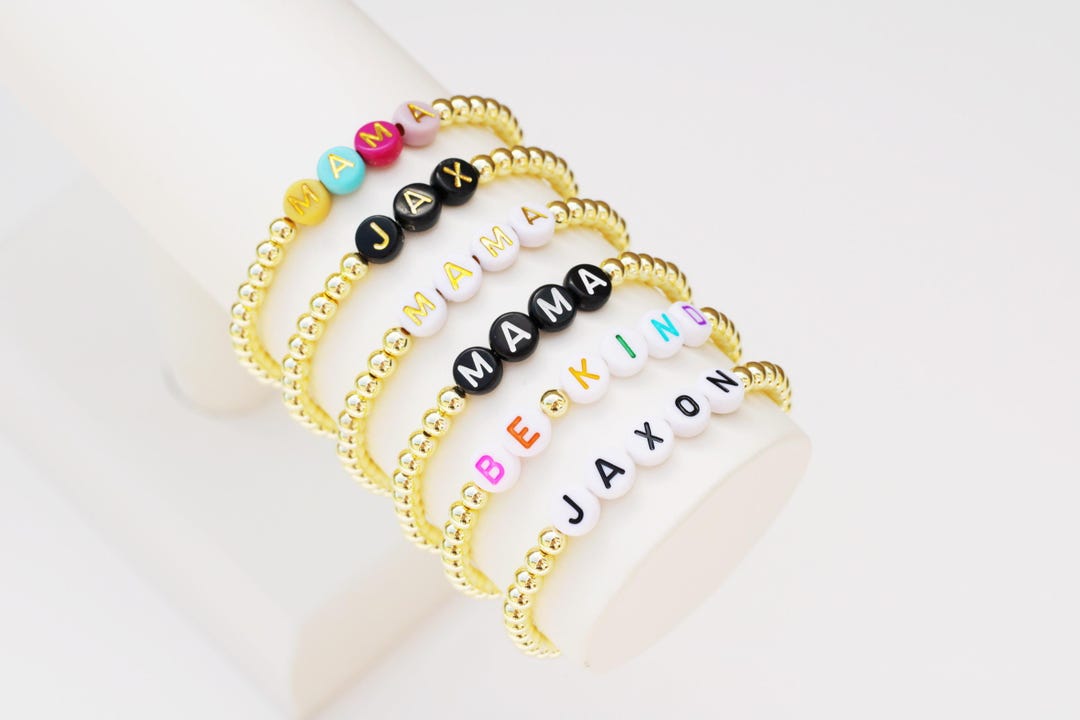 Gold Bead Personalized Beaded Name Bracelet | Custom Gold Bead Name ...
