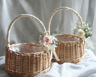 Flower Girl Basket, Wedding, Wicker Flower Girl Basket, Rattan