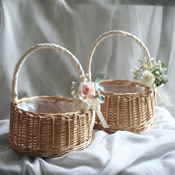 Flower Girl Basket, Wedding, Wicker Flower Girl Basket, Rattan