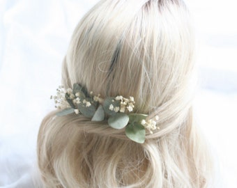 Dried Eucalyptus Hair Pins, Baby's Breath Hair Pins, Wedding Flower Hair Clip , Brides headpiece, Bridesmaid,