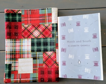 Christmas Plaid Patchwork Book Sleeve | Padded Cotton Book Cover