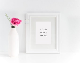 Download Free Styled Stock Photography | Styled Frame Mockup | White Frame Mockup With Pink Flower| Feminine Styled Stock Mockup | Styled Frame PSD Template