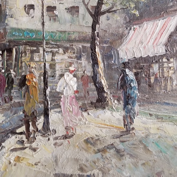 Pretty Impressionist Painting - Mid Century - Caroline Burnett - Lou Burnett - Parisian Scene - Unframed - 20 x 24 inches