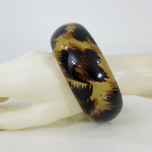 Vintage Lucite Bangle - Encased Fabric - Brown, Beige and Tan Fabric in Clear Lucite