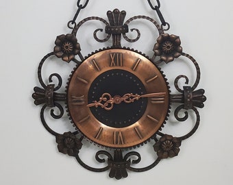 Vintage Hanging Wall Clock - Copper and Iron - AA Battery Operated, Perfect Working Condition
