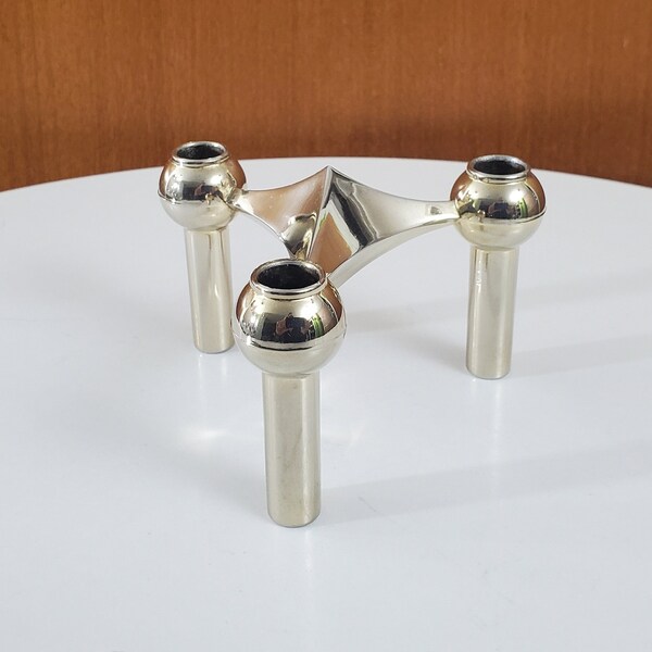 Chrome Candle Element by Hans Nagel and Werner Stoff - Nagel, West Germany - Triple Taper Candle Holder