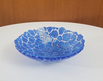 Small Blue Fused Glass Bowl - Vintage Art Glass Bowl - 5 Inches Diameter