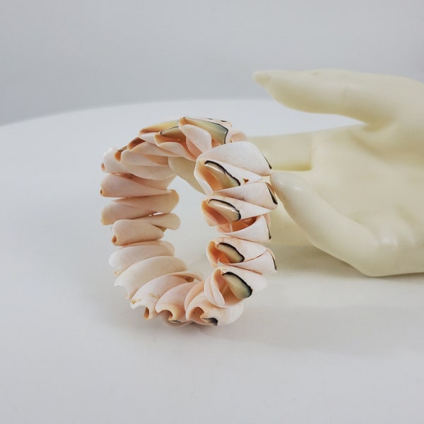 Vintage Natural Shell Stretch Bracelet - Mitre Shell - Stretch Bangle - Beaded Bangle