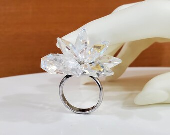 Vintage Swarovski Crystal and Silver Ring - 925 Silver, Italy - Adjustable Size