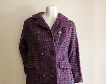 Veste en mohair vintage des années 1960 - Bleus et violets, taille moderne 8-10