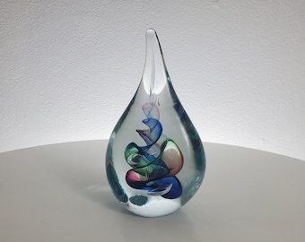 Adam Jablonski Glass Paperweight - Polish Glass - Teardrop Shape