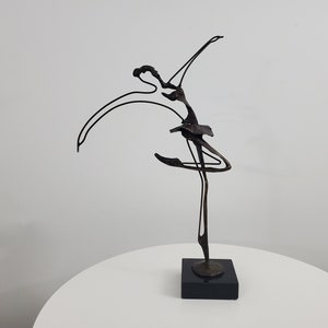 Brutalist Bronze Sculpture of a Ballerina - on Stone Base - 15 Inches Tall