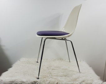 Mid Century Burke Fiberglass Shell Chair with Chrome Base and Purple Vinyl Cushion