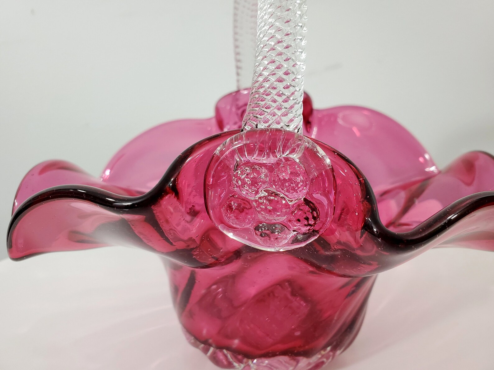 Vintage Cranberry Glass Basket With Rope Twist Handle Rossi Etsy Canada