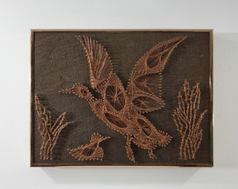 Vintage Copper Wire String Art Flying Duck - 16 x 12 Inch - Copper Frame