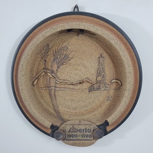 Vintage Ceramic Decorative Plate - Alberta 75 Anniversary, 1980 - Kalbfleisch Pottery, Calgary - #2 - Beige Inner Circle