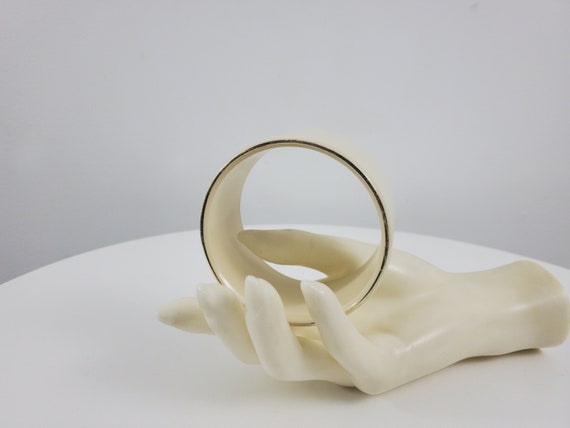 Vintage French Cream Lucite Bangle with Gold Colo… - image 1