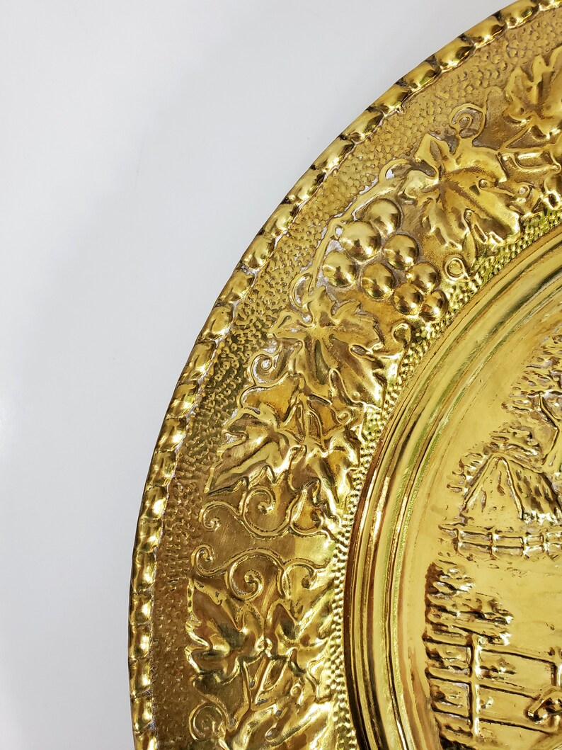 Large Decorative Brass Plate From Lombard England 16 3/4 Inch Etsy