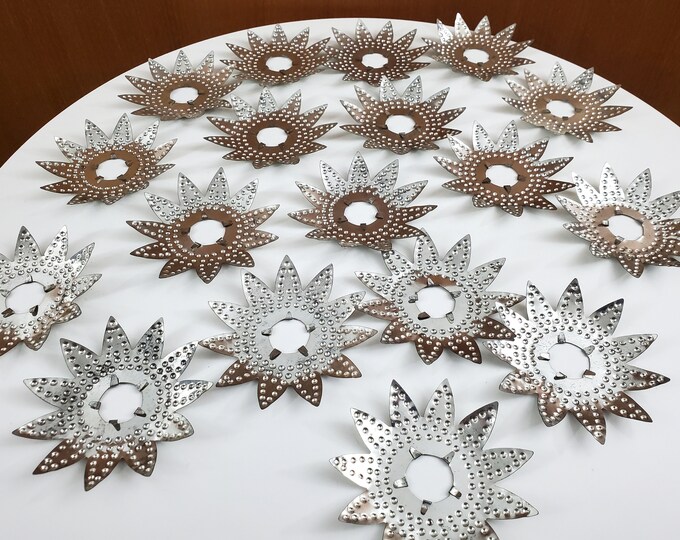 Vintage Tin Christmas Reflectors Starburst Shaped Set of 18 for Larger