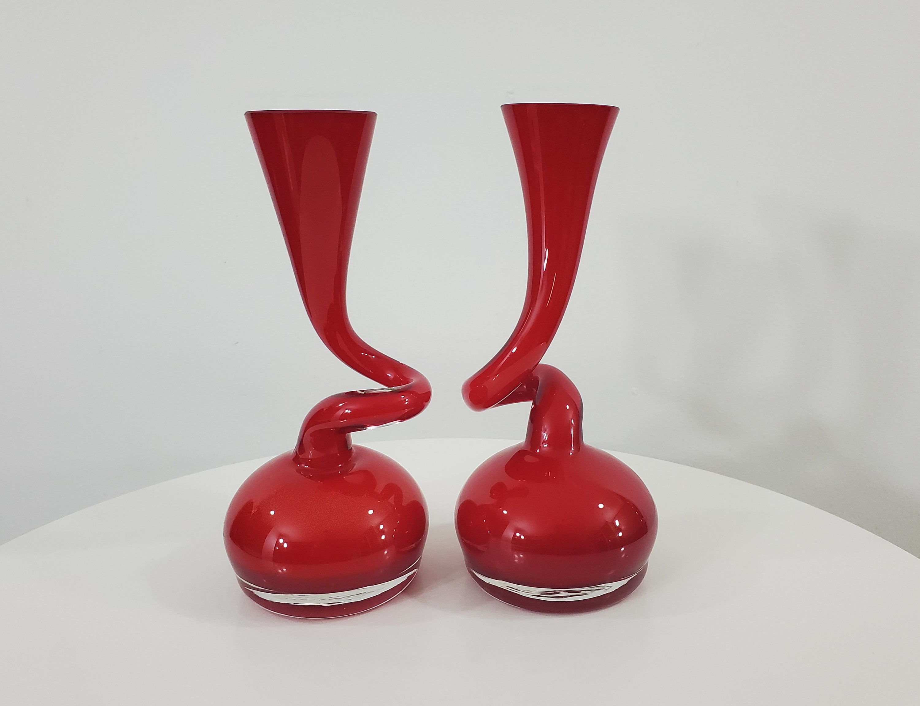 2 Vintage Normann Copenhagen Cased Glass Swing Vases - 7 3/4