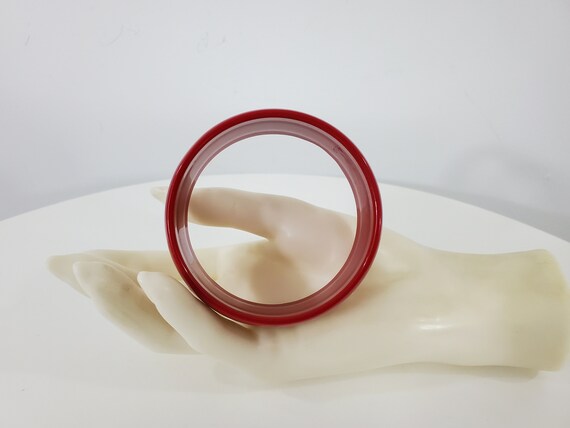 Vintage Red Lucite Bangle with Gold Chain - 2 5/8… - image 3