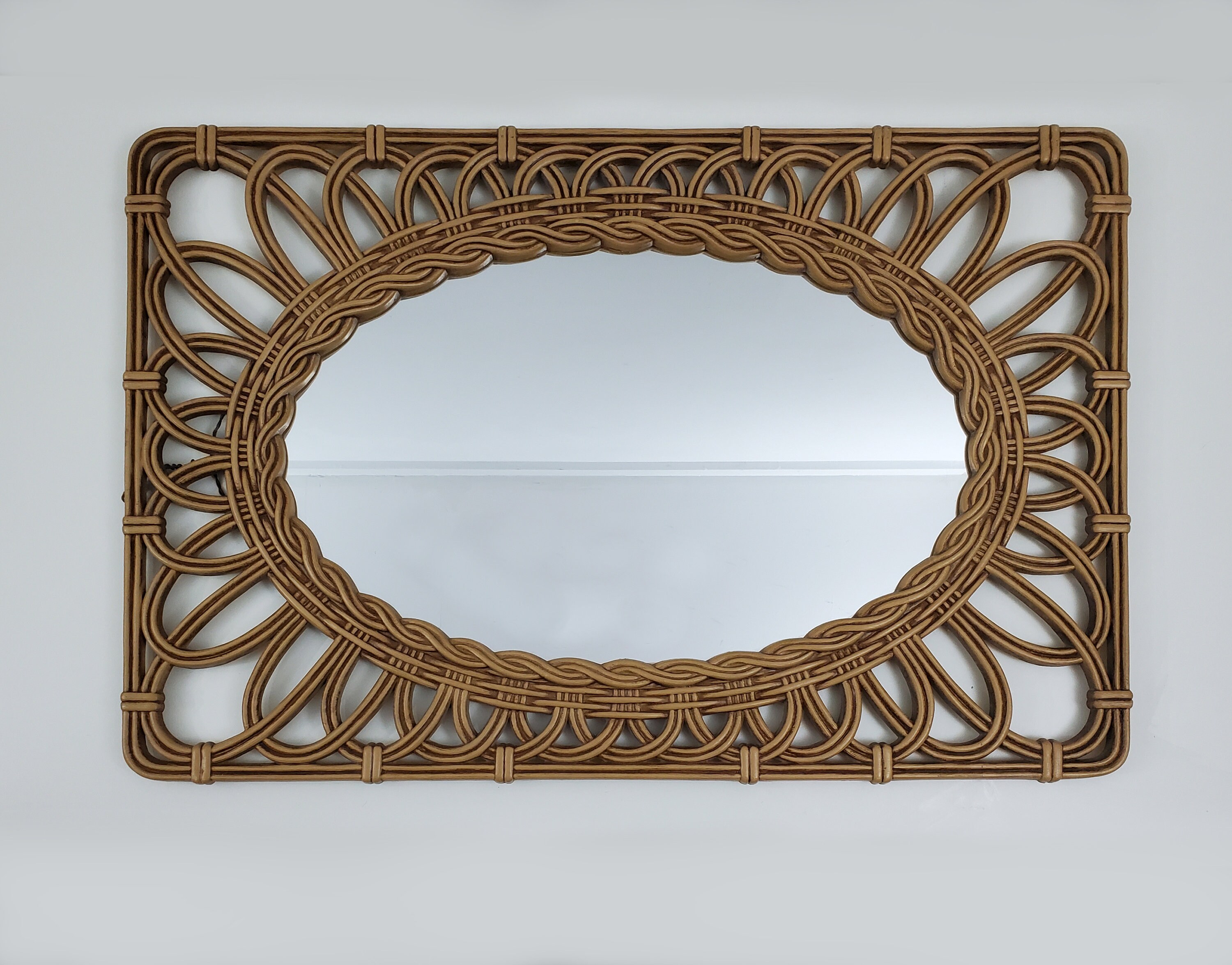 Vintage 1970s Dart Industries Syroco Rattan Style Mirror - Resin - 29 1/4 by 19 1/2 inches - Excellent Condition