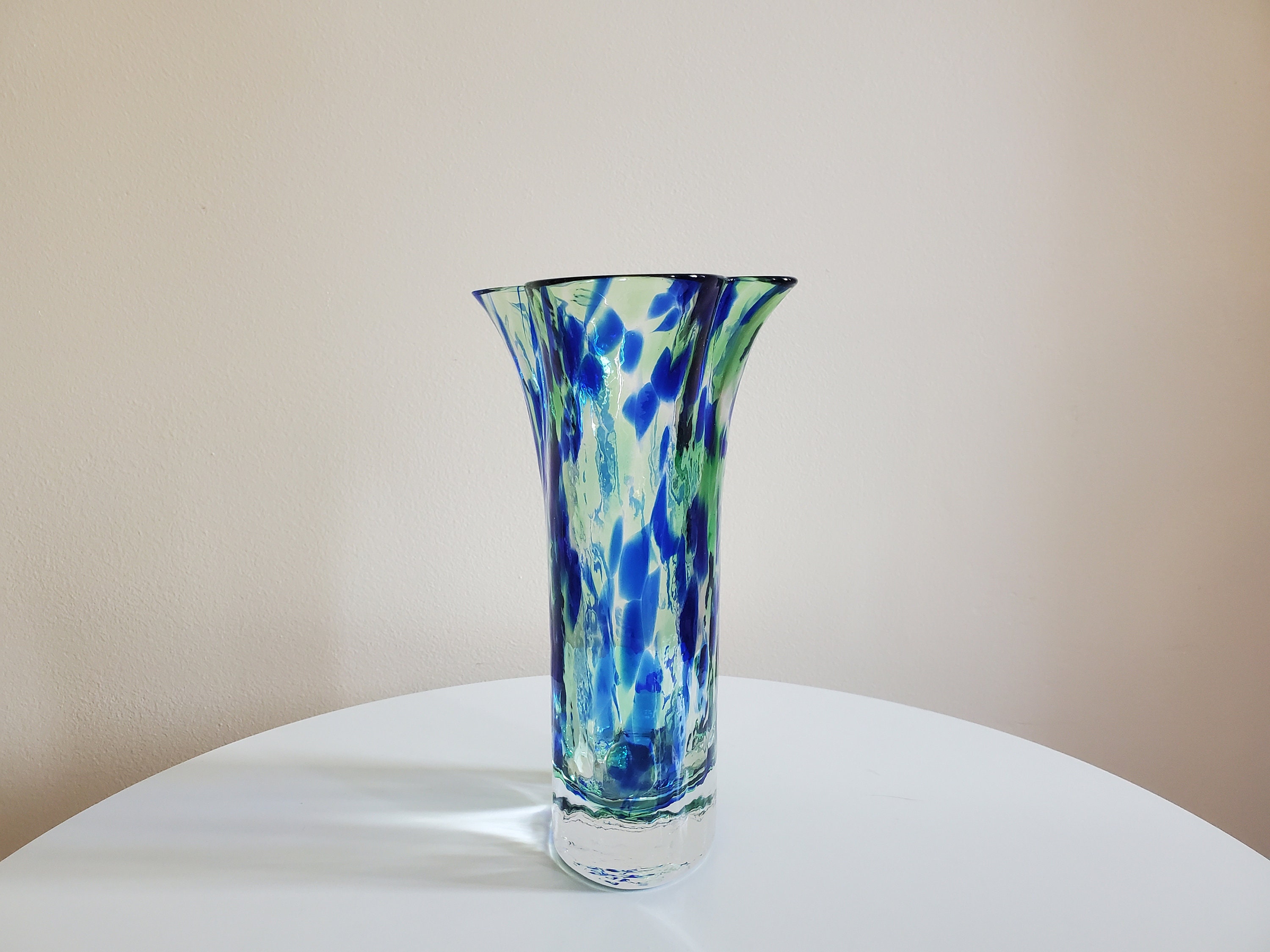 Vintage SEA Glasbruk Swedish Glass Vase, Renate Stock, Blue Green 