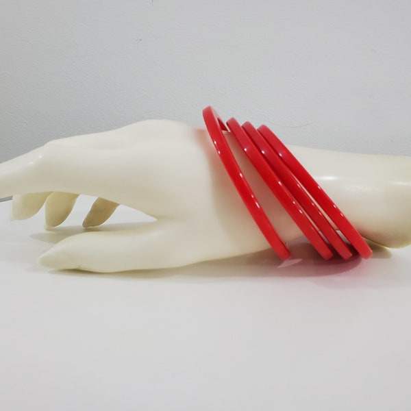 Set of 4 Bakelite Spacer Bangles in Bright Red