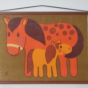 Mid Century Modern Jute Wall Hanging - Hans-Jürgen Schöbel for Sodahl, Denmark - Danish Modern - Horse and Pony