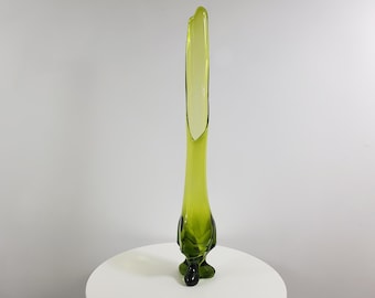 Avocado Green Viking Glass Swung Vase: Mid-Century Modern Decor