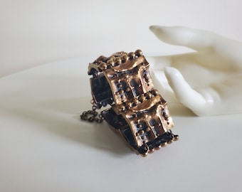 Pentti Sarpaneva Brutalist Bronzeguss Armband mit Sicherheitskette - Modernist Finnischer Schmuck