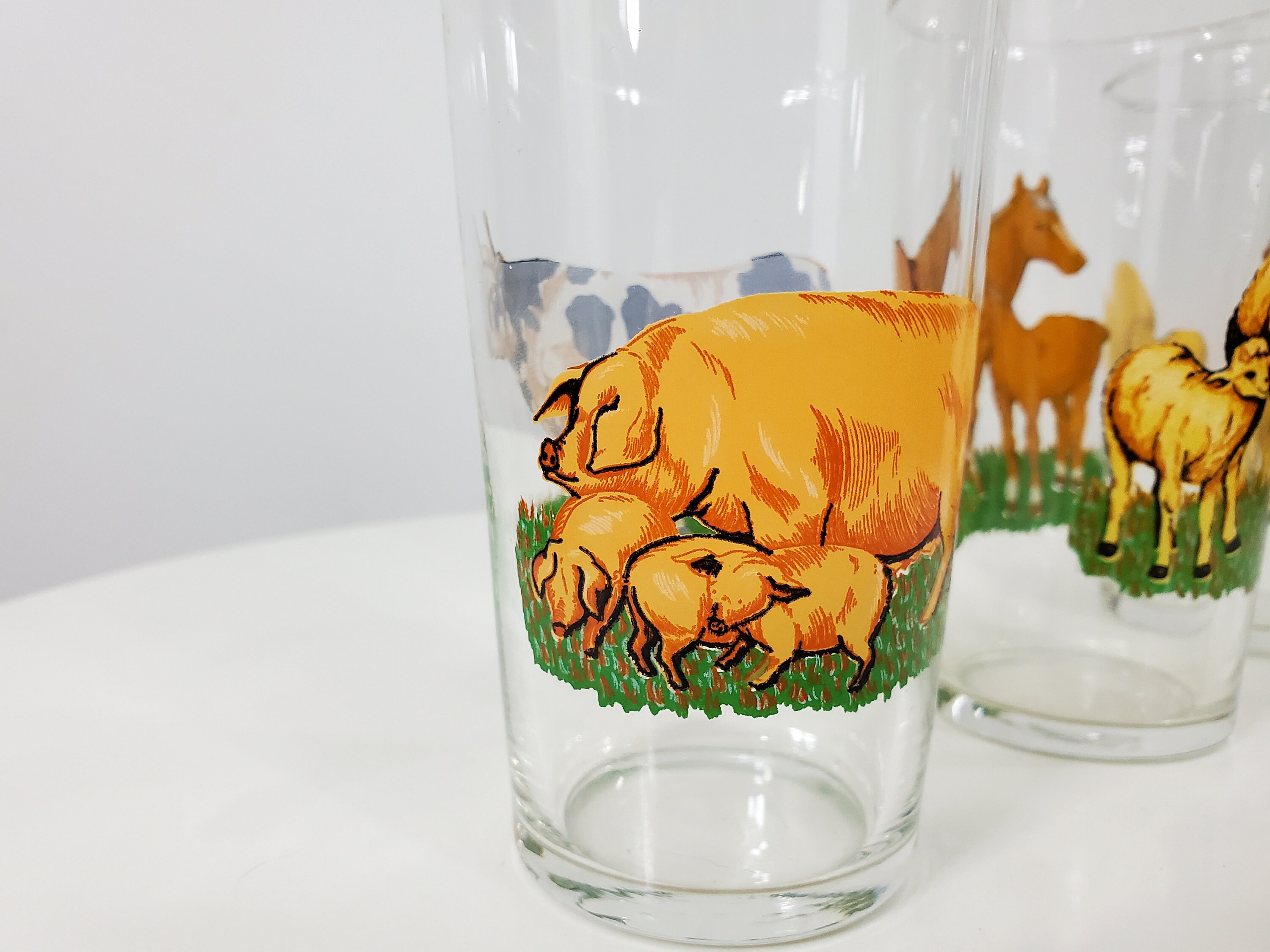 3 Farm Animal Juice Glasses Pigs Cows Horses Sheep Etsy