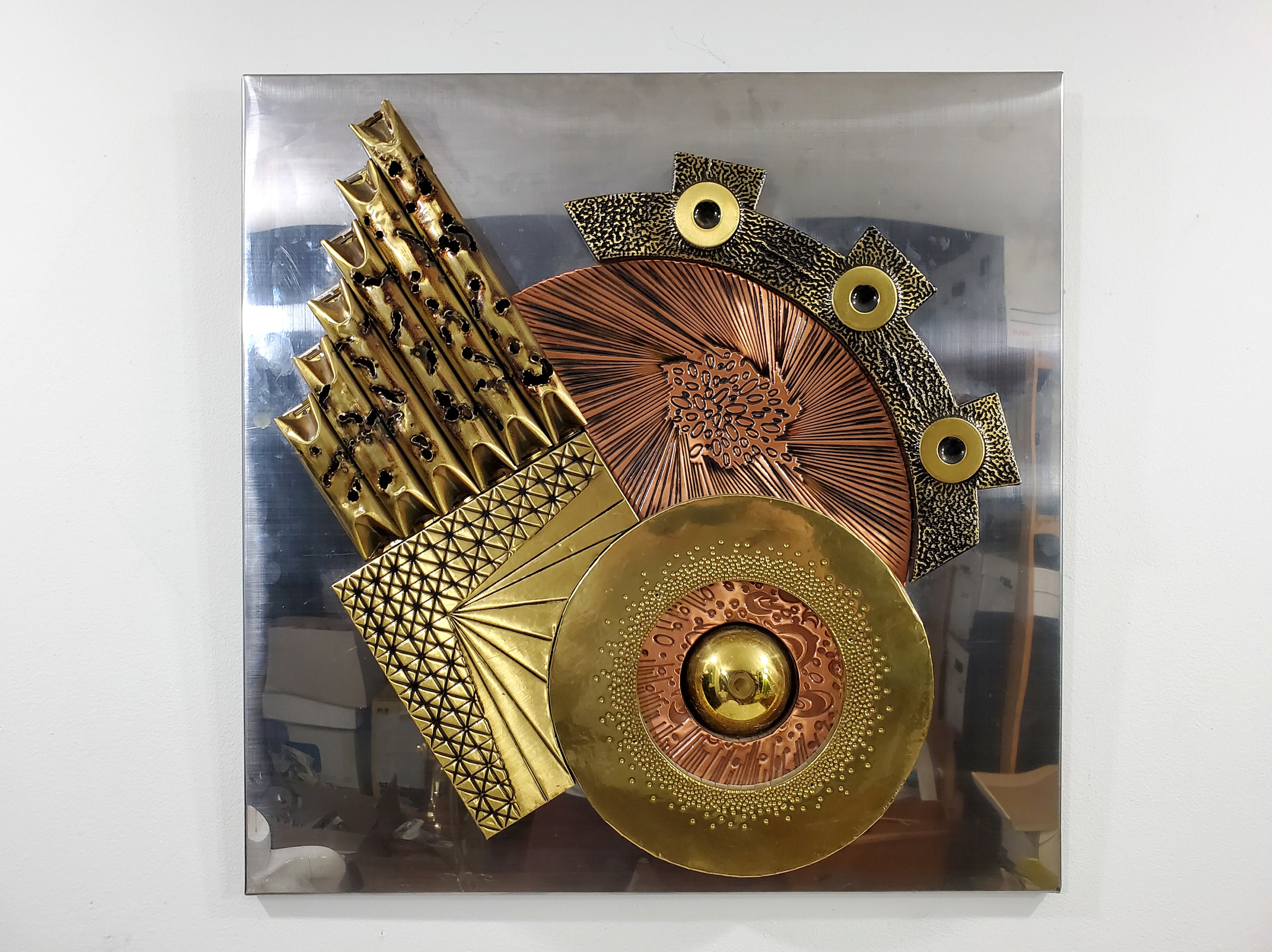 Brutalist Mixed Metal Wall Art by Stephen Chun - Brass, Copper