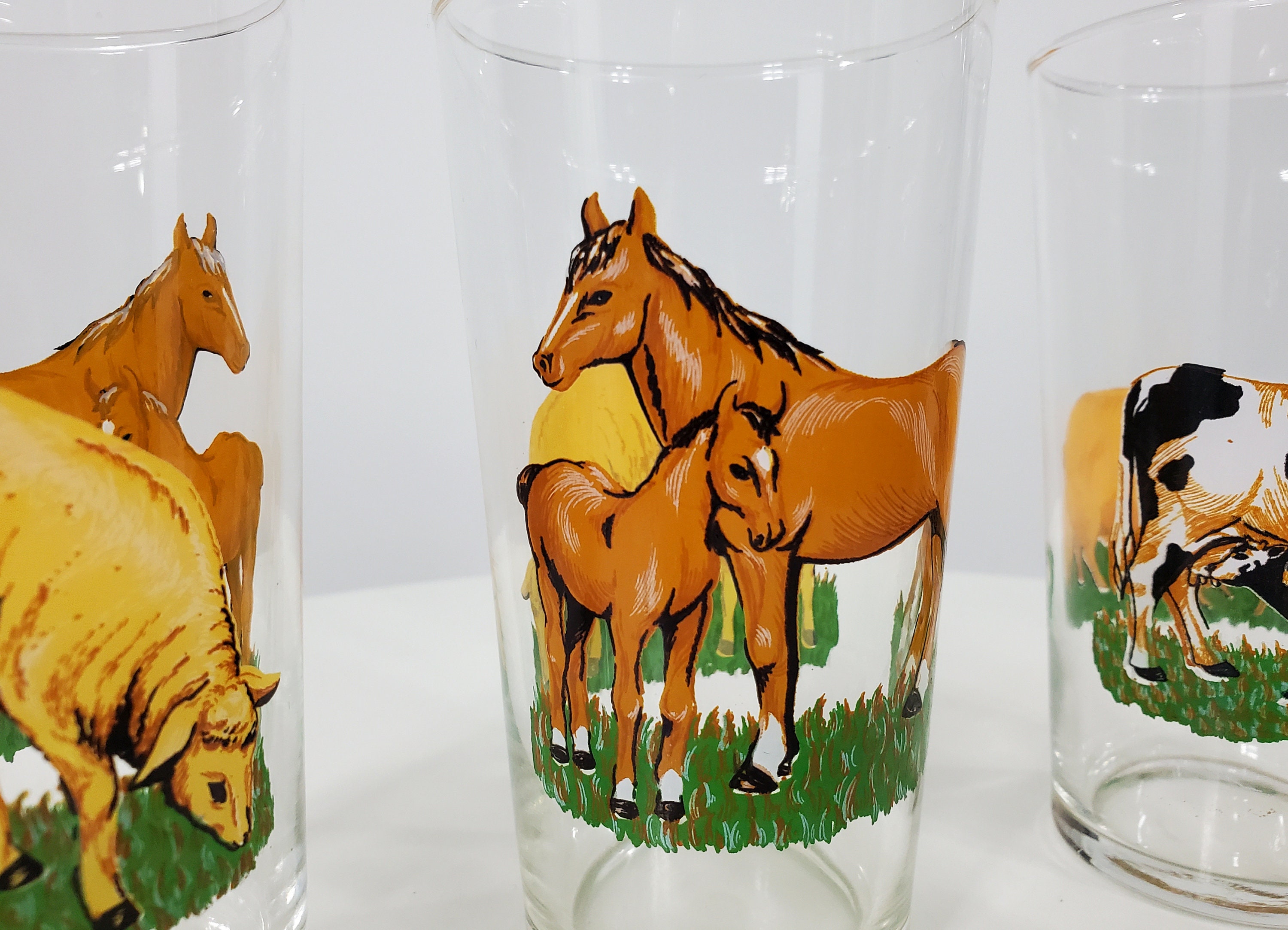 3 Farm Animal Juice Glasses Pigs Cows Horses Sheep Etsy