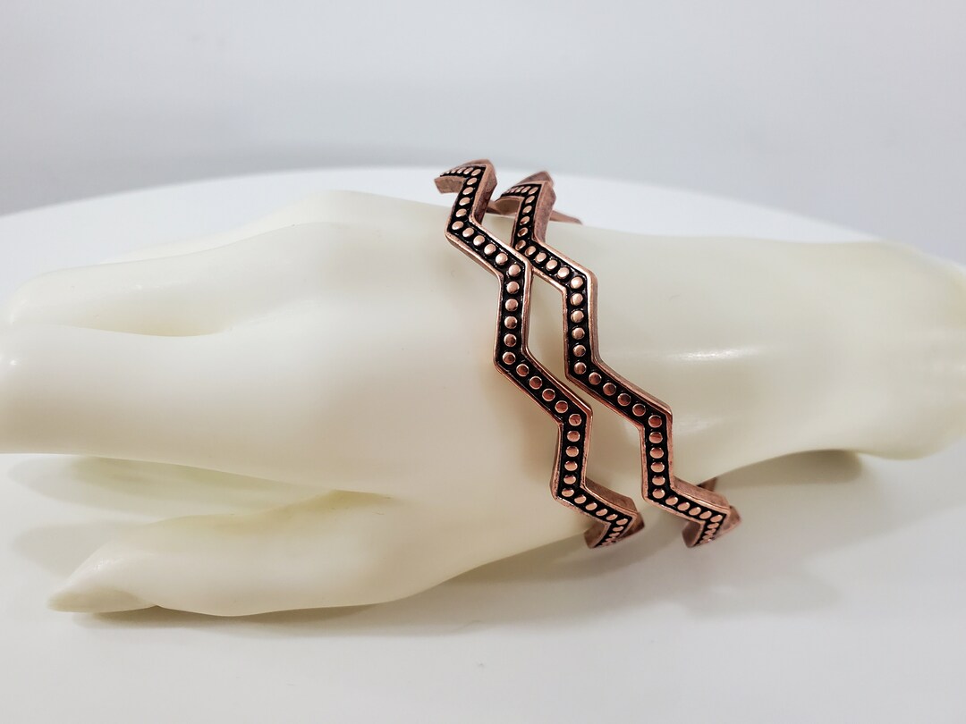 2 Vintage Copper Bracelets Zig Zag Design With Dots Etsy