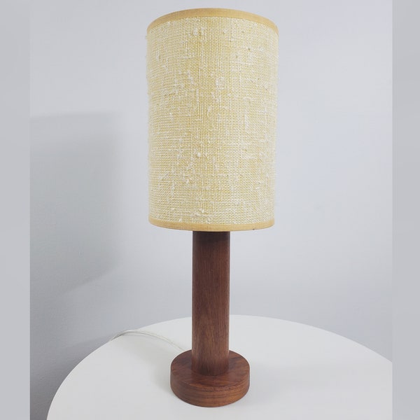 Vintage Teak Table Lamp with Original Shade - Slight Damage to Shade Interior - 16 1/2 Inches Tall