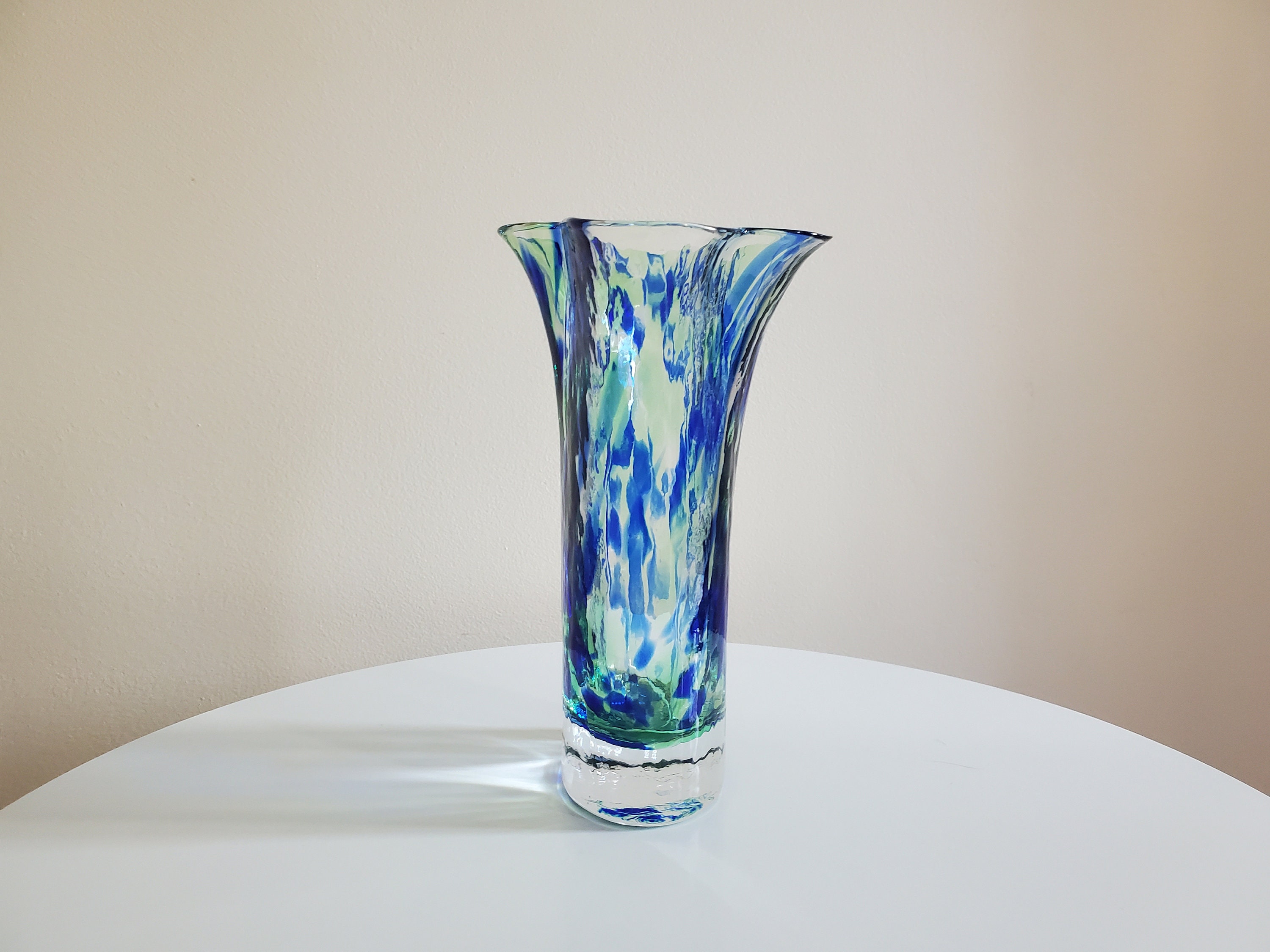 Vintage SEA Glasbruk Swedish Glass Vase, Renate Stock, Blue Green
