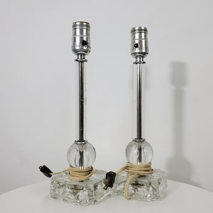 Pair Vintage Etched Glass Vanity Lamps - Boudoir Lamps - (Shades Not Included)