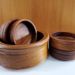 Solid Teak Salad Set - Salad Bowl and 4 Individual Bowls - Thick and Heavy Hand Carved Thai Teak