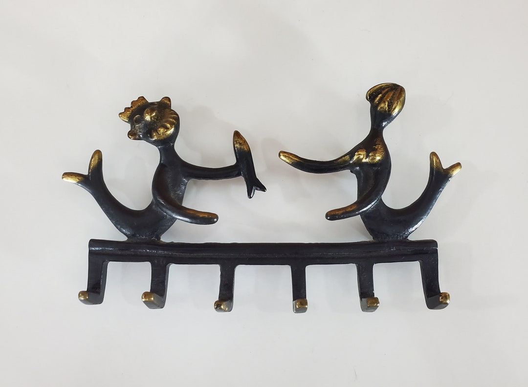 Walter Bosse for Herta Baller, 1950s Ebonized Brass Neptune and Mermaid Key  Hook Black Golden -  Norway