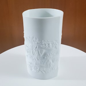 Hutschenreuther Bisque Porcelain Vase with Abstract Fossil Relief - German Op Art, Minimalist Vase