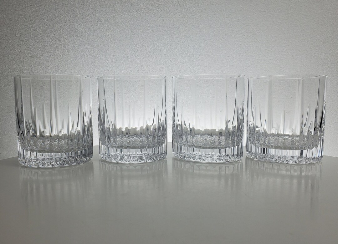 Set of 4 Mikasa Arctic Lights Double Old Fashioned Glasses Faceted