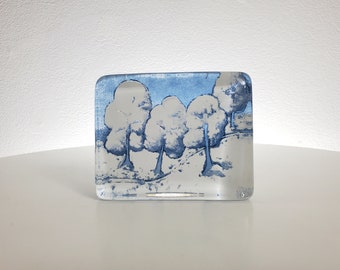 Iittala Paperweight - Winter Landscape with Trees - Helga Liukko-Sundstrom - Vintage Finnish Crystal